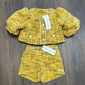 Yellow Tweed Jacket and Shorts Set